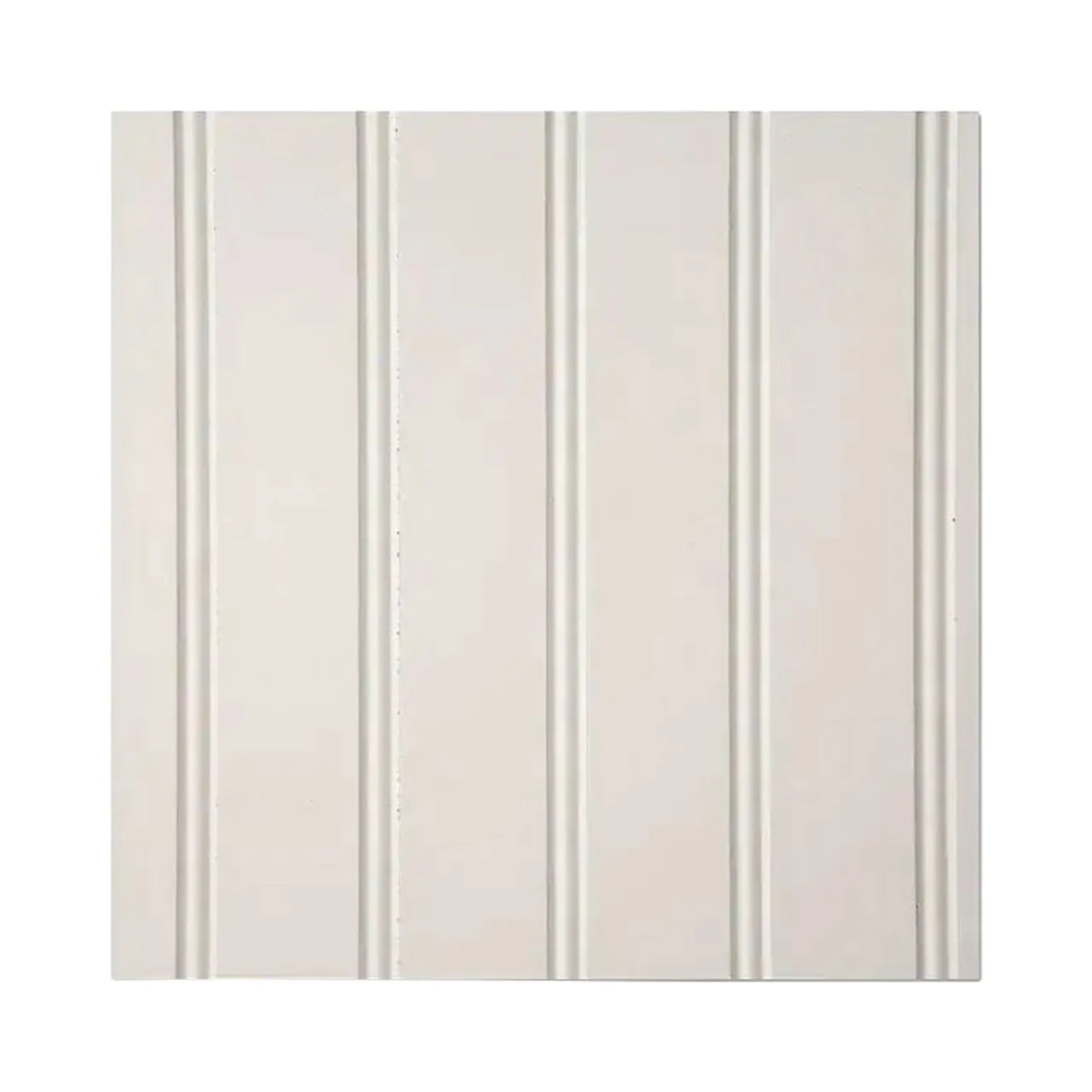 The Go Build 3/16 in. x 48 in. x 96 in. Beadboard White True Bead Panel features a classic vertical grooved beadboard design, ideal for wainscot paneling accents and interior updates.